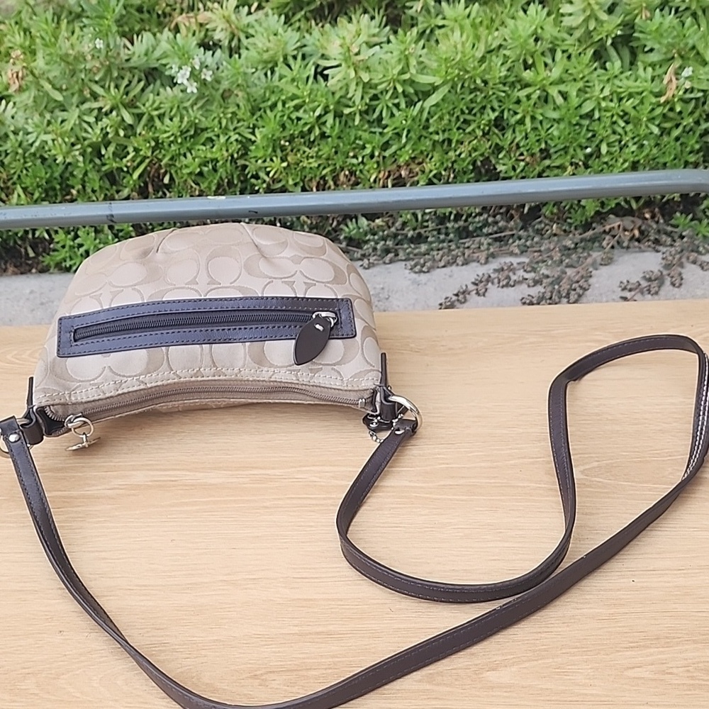 Coach Khaki Signature Sateen w/Front Pocket Top Zip Crossbody Bag - Picture 12 of 15